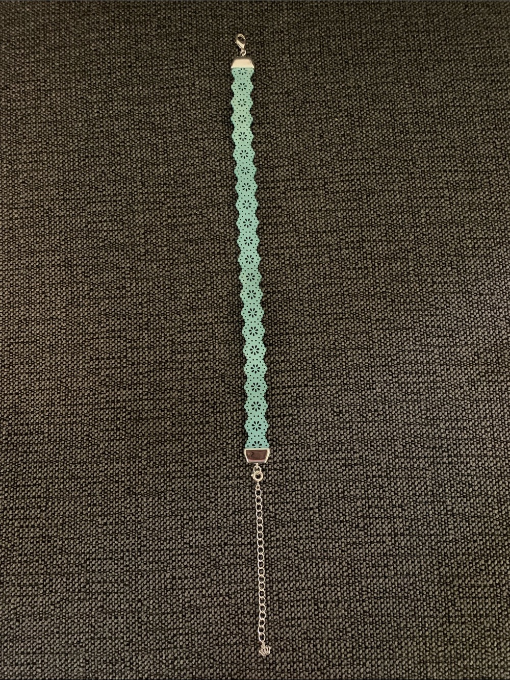 Mint Lace necklace choker with Adjustable Silver Chain